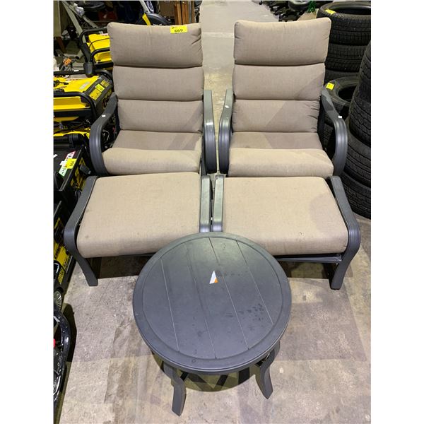 2 PATIO LOUNGE CHAIRS WITH TABLE