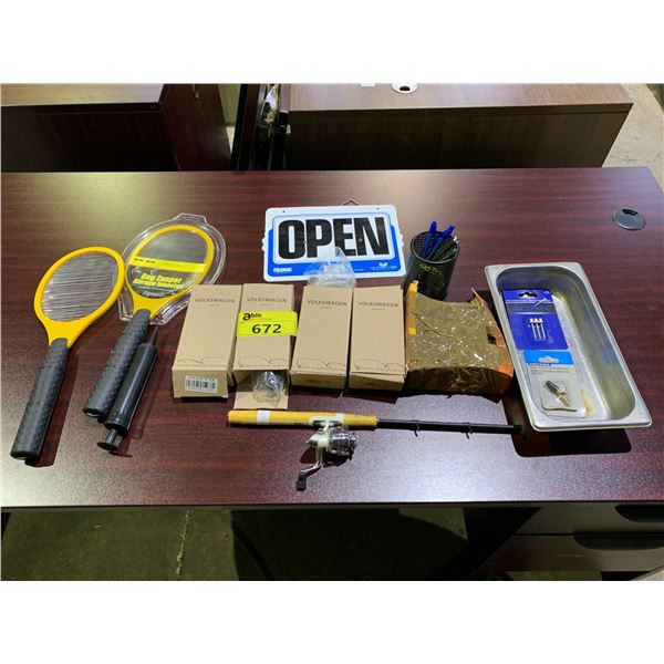 ASSORTED ITEMS INCLUDING; AUDI RS3 OEM COIL PACKS, FISHING ROD BBQ LIGHTER, BUG ZAPPERS & MORE