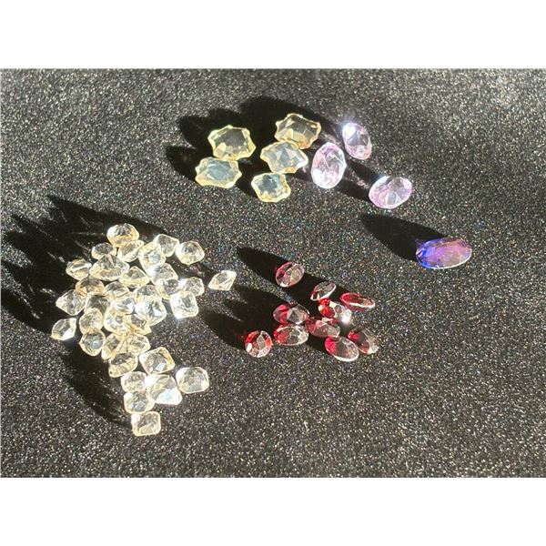 ASSORTED GEMS INCLUDING; 4 AMETHYSTS, ASSORTED CITRINE,& 10 GARNET. VARIOUS SIZES AND SHAPES