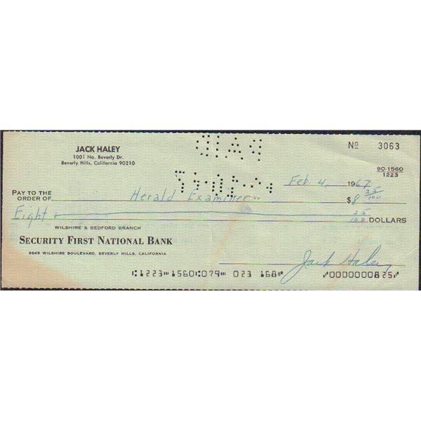 Jack Haley signed original check Tin Man Wizard of Oz