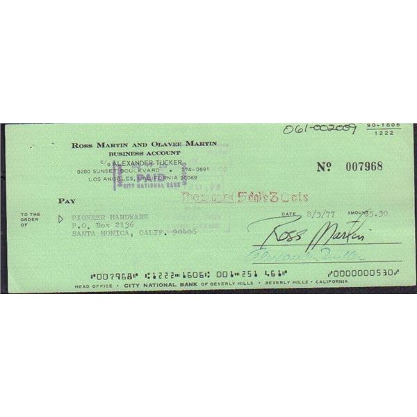 Ross Martin Signed Original Check