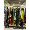 Image 1 : RACK OF ASSORTED WATERPROOF CLOTHING INCLUDING; HIP WADERS, RAIN SUITS, STORM HOODS & MORE (RACK