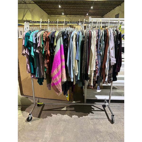 RACK OF ASSORTED CLOTHING INCLUDING; T-SHIRTS, SCARVES, LONG SLEEVE ...