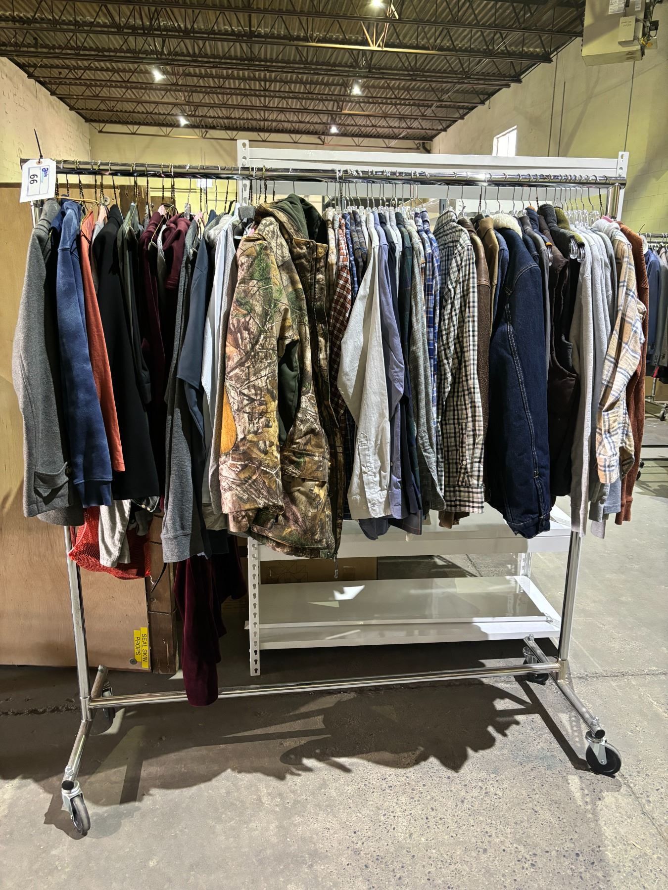 RACK OF ASSORTED CLOTHING INCLUDING; JACKETS, DRESS SHIRTS, SWEATERS ...