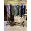 Image 1 : RACK OF ASSORTED CLOTHING INCLUDING; DRESS SHIRTS, T-SHIRTS, APRONS & MORE (RACK INCLUDED)