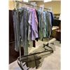 Image 2 : RACK OF ASSORTED CLOTHING INCLUDING; DRESS SHIRTS, T-SHIRTS, APRONS & MORE (RACK INCLUDED)