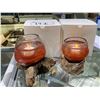 Image 1 : 2 HANDMADE MOLTEN GLASS BOWLS ON TEAK WOOD BASES WITH CANDLES