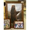 Image 2 : LOT OF LARGE FRAMED BEAR PRINT, 2 WOODEN PICTURE FRAMES AND ACRYLIC ON CANVAS