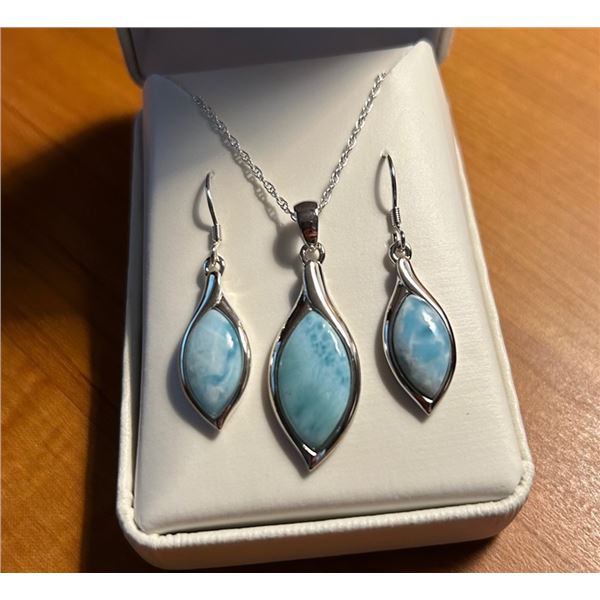 Larimar Pendant and Matching Earrings