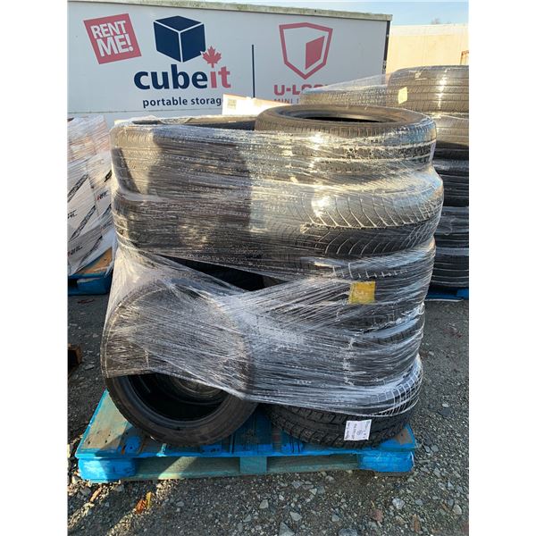 PALLET OF ASSORTED TIRES AND SIZES INCLUDING; CONTINENTAL, BRIDGESTONE AND MORE