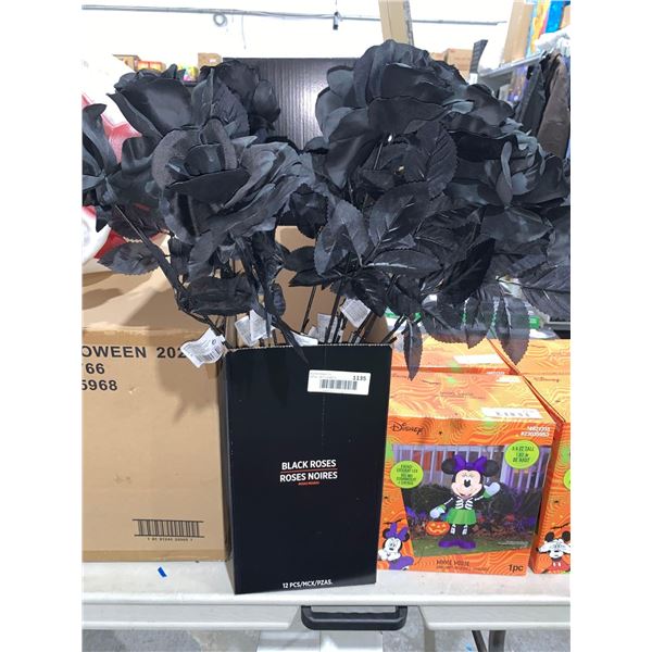 Lot of 12 Black Fabric Roses