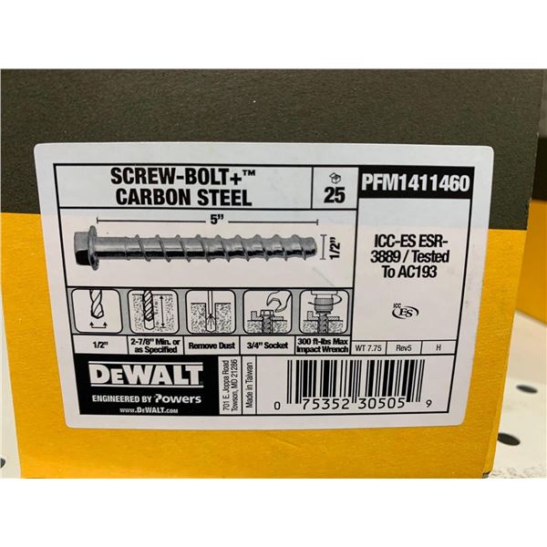 Dewalt Carbon Steel Screw-Bolt+ 5" - 25 Pc