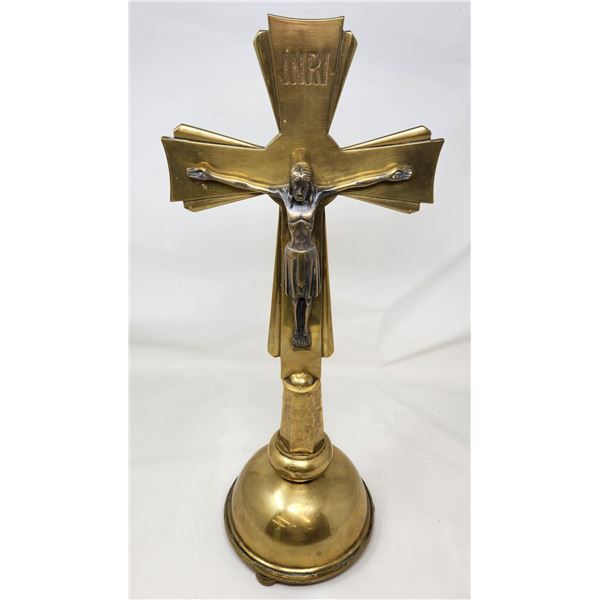 Heavy Solid Brass Antique Cross 20.5" Tall