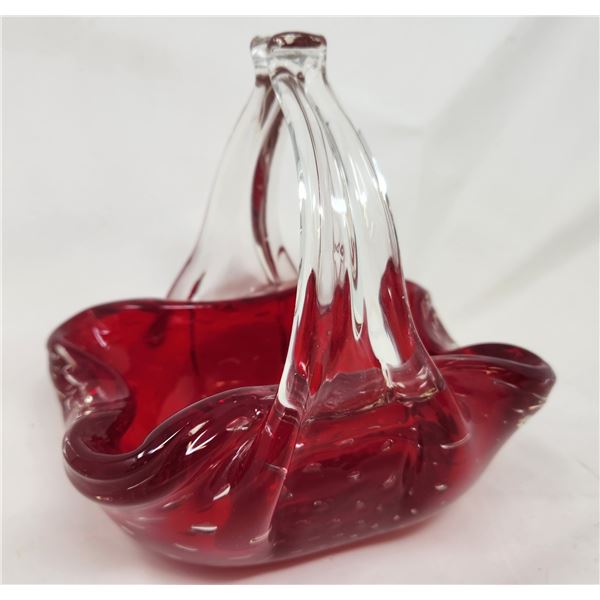 Red Art Glass Candy Basket