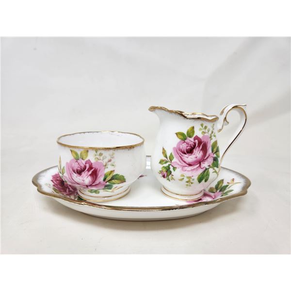 Royal Albert American Beauty Creamer and Sugar with Base Plate