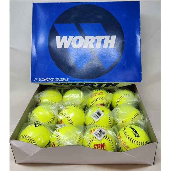 Box of 12 New Worth Official 11" Slow-pitch Softballs