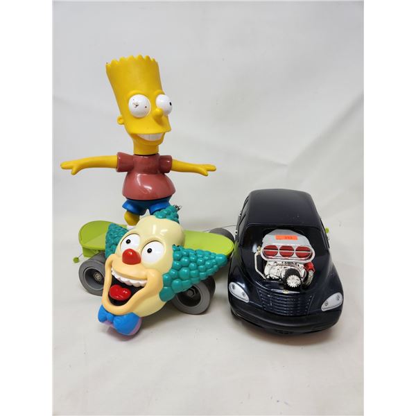 Vintage Bart Simpson with Krusty the Clown Remote Control and PT Cruiser Hot Rod