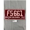Image 1 : 1962 British Columbia License Plate