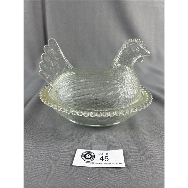 Vintage Indiana Clear Glass Hen on Nest