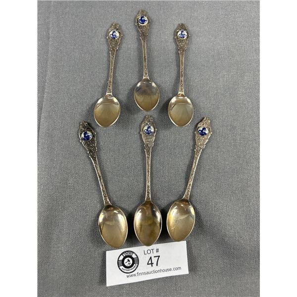 Set of 6 Silver Spoons with Porcelain Windmill-Stamped Argente Made in Holland