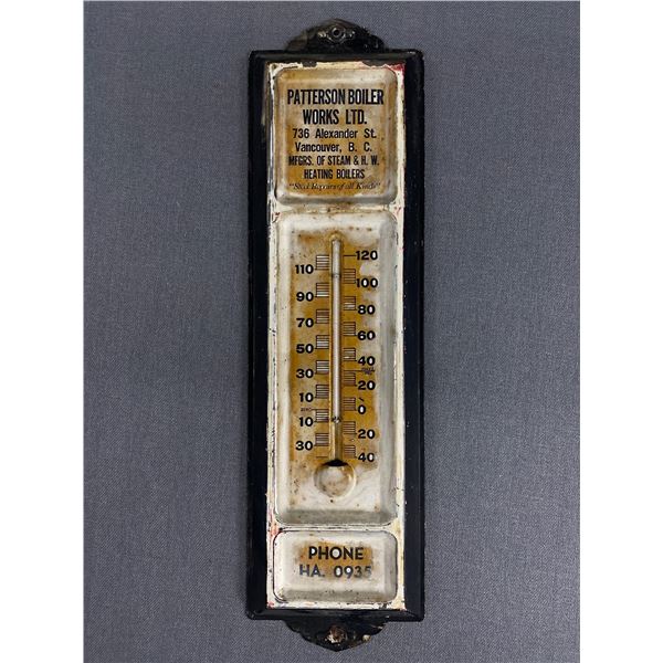 Vintage Patterson Works Ltd Metal Thermometer. Vancouver BC. Approx. 13" Long