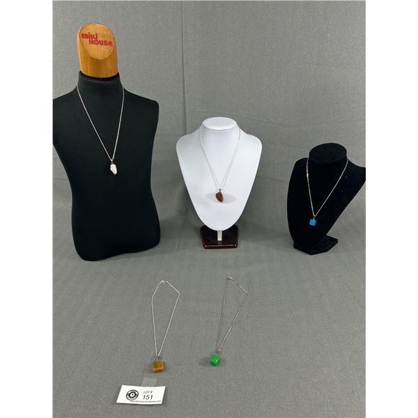 5 Gemstone Free Form Necklaces, Chains Included