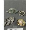 Image 2 : 4 Vintage Rhinestone Brooches 2 have 1 Stone Missing