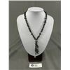 Image 1 : Tumbled Black Alaska Diamond Stone with Silver Beads Necklace with Tassels