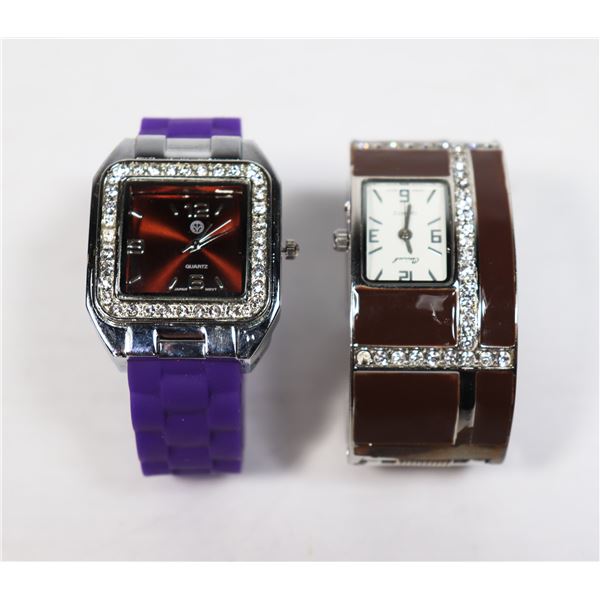 2 QUARTZ WRIST BAND WATCHES PURPLE ONE WORKING