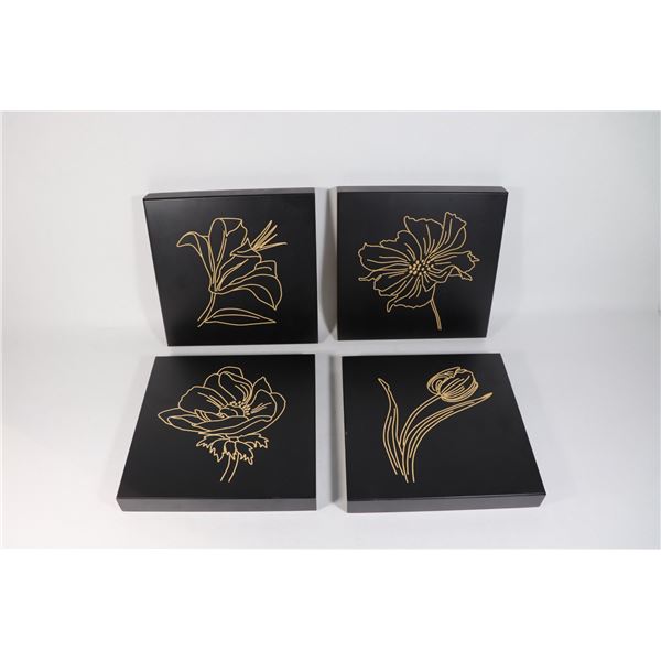 4 PCS WALL FLOWER  ART 7.5"X7.5" EACH