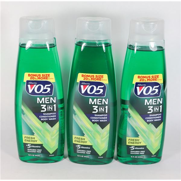 LOT OF X3 V05 MEN 3IN1 SHAMPOO, CONDITIONER &BODY