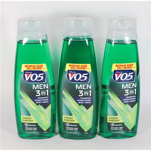 LOT OF X3 V05 MEN 3IN1 SHAMPOO, CONDITIONER &BODY