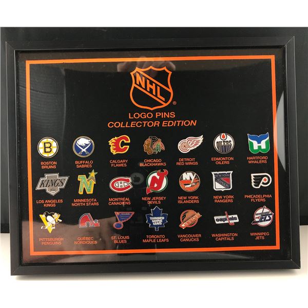 Vintage 21 NHL Logo Pin Collection Framed