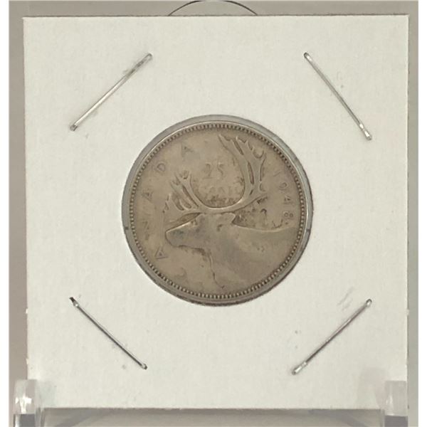 1948 Canadian Silver 25 Cent Coin