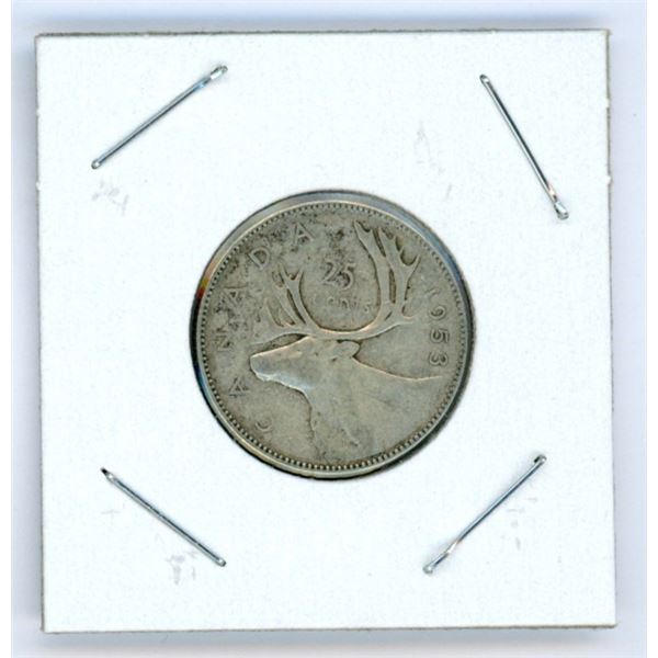 1953 Canadian Silver 25 Cent Coin