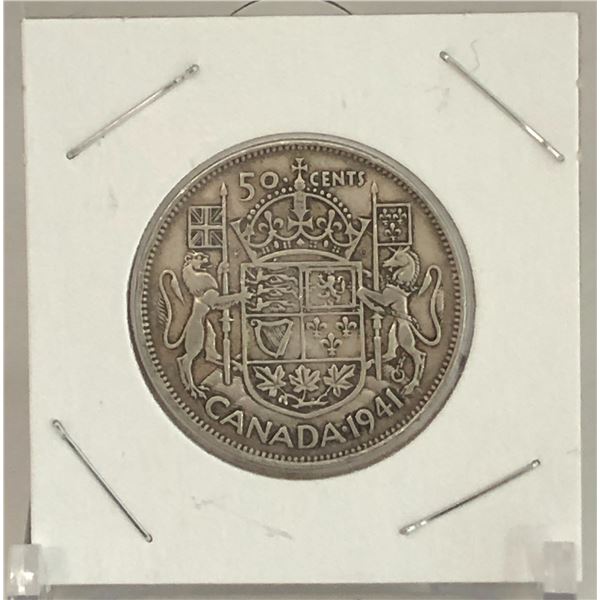 1941 Canadian Silver 50 Cent Coin