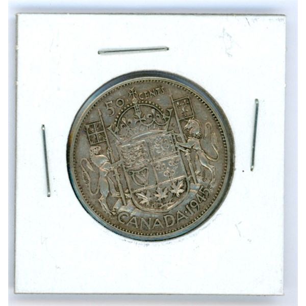 1945 Canadian Silver 50 Cent Coin