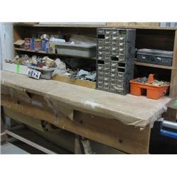 TABLE W/MISC HINGES, NUTS BOLTS, SCREWS