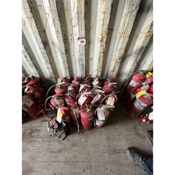 5 20lb fire extinguishers with covers and mounting brackets.