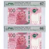 Image 1 : HK & Shanghai Banking Corp. lot of 2, 2022, $100,FE/ FL101010. PMG 66 -67EPQ. Binary- Repeater S/N.