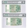 Image 1 : Standard Chartered Bank, Lot of 2, 1988, $10, CR111222/ CR222111. PMG 66EPQ & 67EPQ.