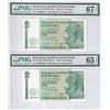 Image 1 : Standard Chartered Bank, Lot of 2, 1988, $10, CM888666/ CM999888. PMG 65EPQ & 67EPQ. Interesting pai