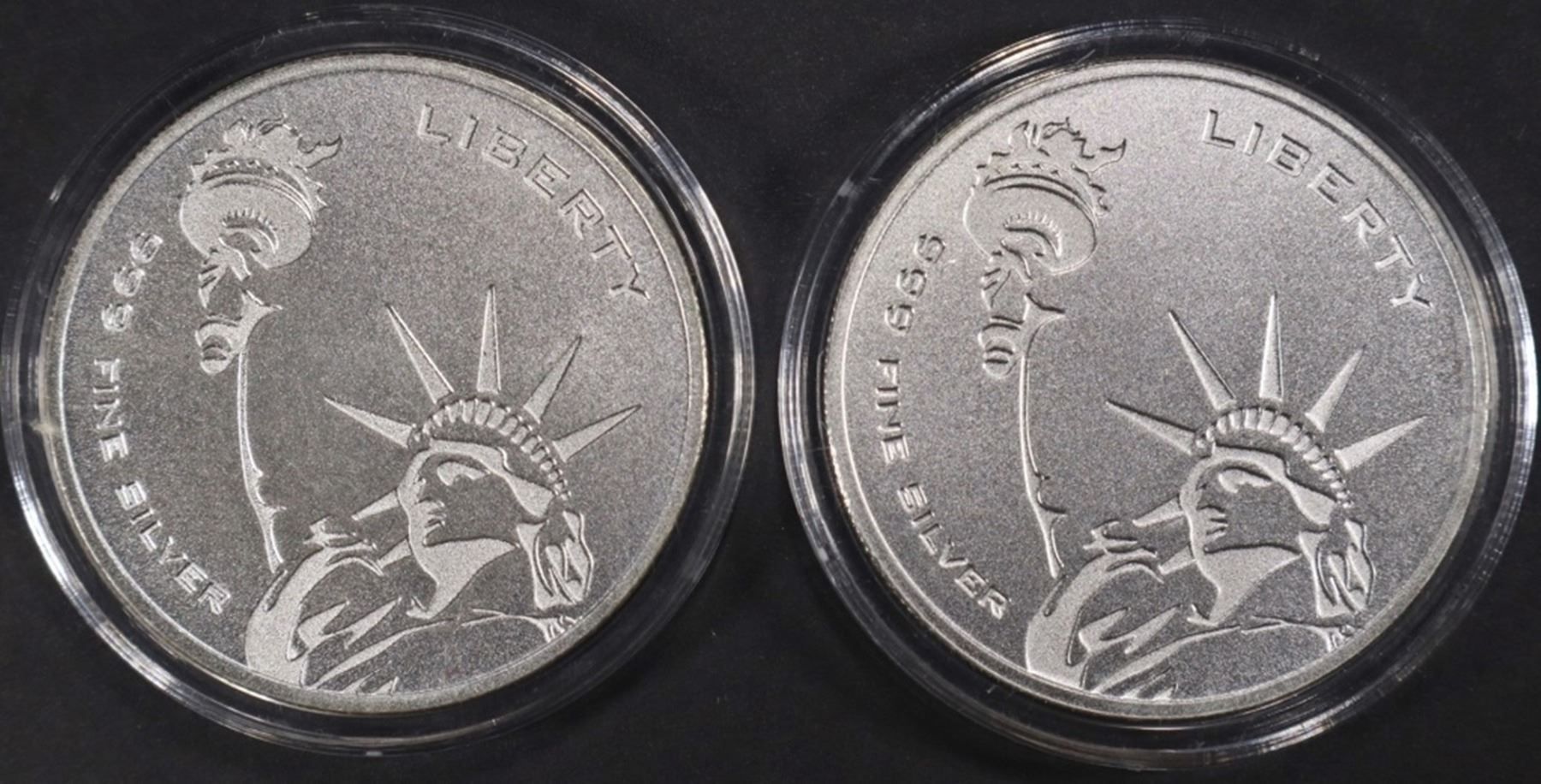 (2) 1 OZ .999 SILVER STATUE OF LIBERTY ROUNDS