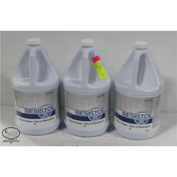 CASE OF THREE 4L BOTTLES OF RESISTOL 25 FLOOR