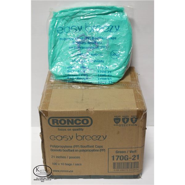 CASE OF SEALED RONCO GREEN BOUFFANT CAPS