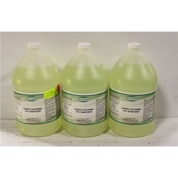 LOT OF THREE 4L BOTTLES OF OSTREM LIQUID CHLORINE