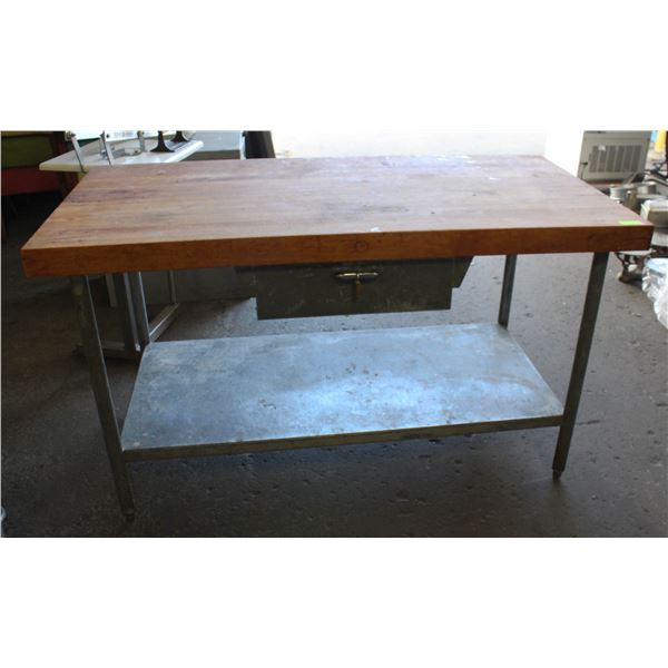 BUTCHER BLOCK TABLE W/ GALVINIZED STEEL LEGS &