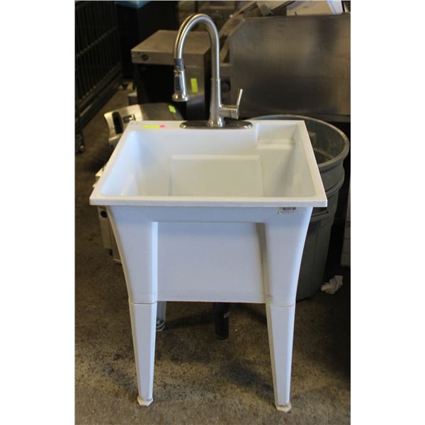 LARGE POLY SINK W/ FAUCET. 24" X 22" X 34"