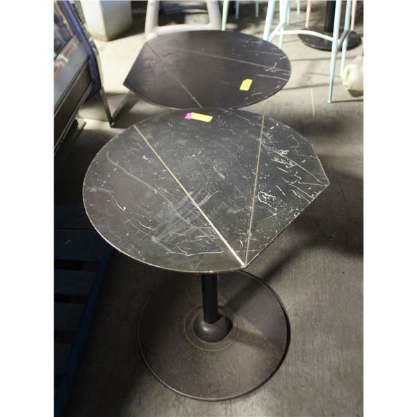 LOT OF 3 ROUND STEEL TABLES W/ 1 BAR TABLE & 2