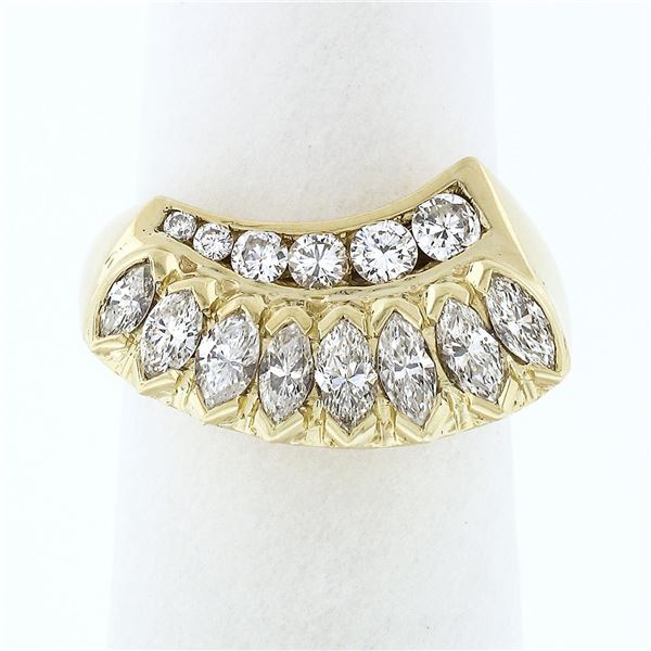 Vintage 18K Yellow Gold 1.40 ctw Graduated Marquise & Round Cut Diamond Band Rin